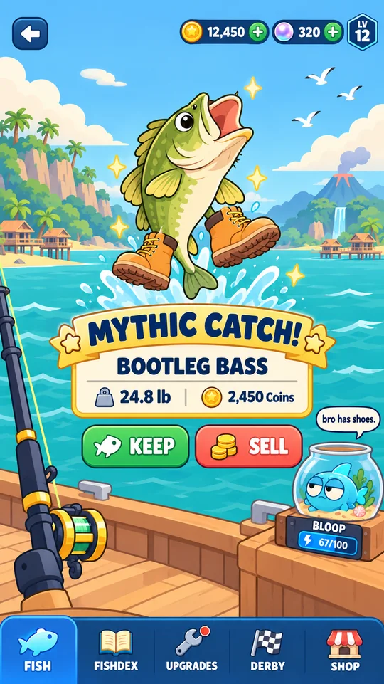 Fishing screen with a mythic catch reveal